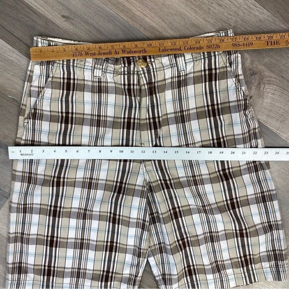 Foot Locker Plaid Bermuda Chino Shorts Cream Brown 36 - Picture 7 of 7